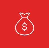 white icon of money bag on red background