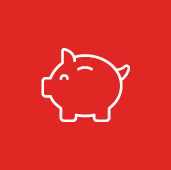 white icon of piggy bank on red background